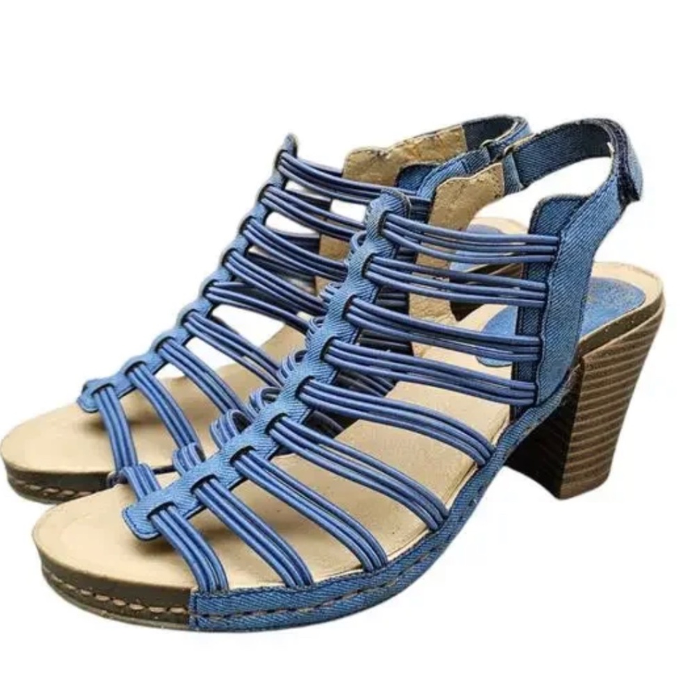 Jambu JBU Luna Sandals Size 6 Blue Stretch Gladiator Strappy Cage Open Toe Heel